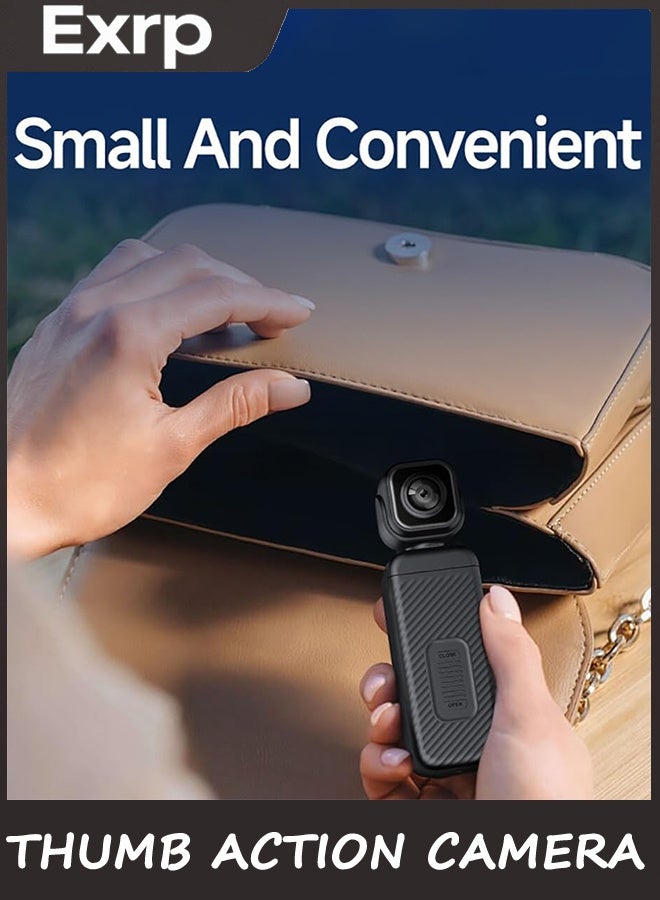 Exrp كاميرا العمل الإبهام ، كاميرا الجسم 4K ، حجم صغير ، كاميرا العمل المحمولة مزدوجة العدسة HD 180 درجة تدور ، كاميرا الجسم الصغيرة مع واي فاي ، Vlogging المحمولة ، لركوب الدراجات المشي لمسافات طويلة في الهواء الطلق ، 32 جيجا بايت متضمنة - Image 4